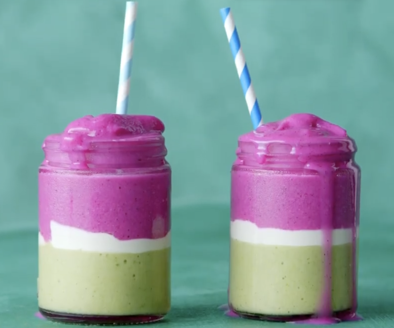 LAYERED DRAGON FRUIT AND BANANA SMOOTHIE 